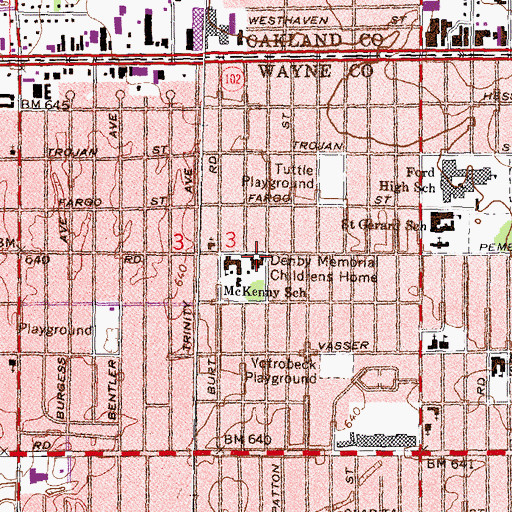 Topographic Map of Denby Memorial Childrens Home, MI