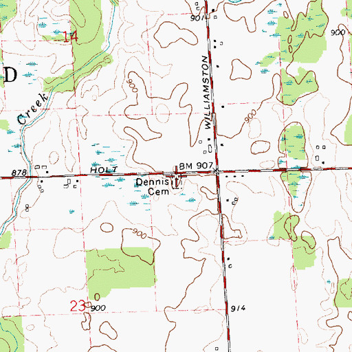 Topographic Map of Dennis Cemetery, MI