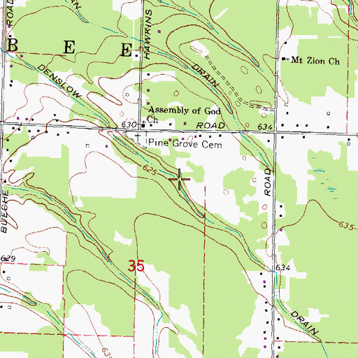 Topographic Map of Denslow Drain, MI