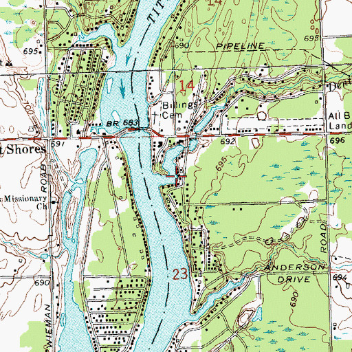 Topographic Map of Denton Creek, MI