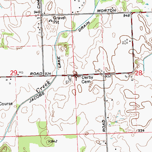 Topographic Map of Derby Cemetery, MI