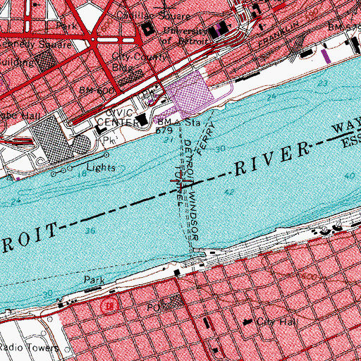 Topographic Map of Detroit Windsor Tunnel, MI