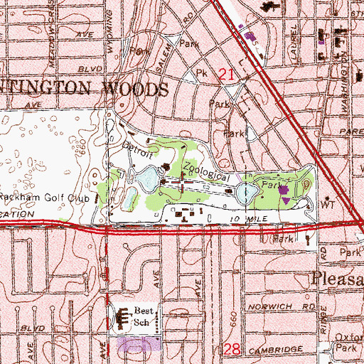 Topographic Map of Detroit Zoological Park, MI