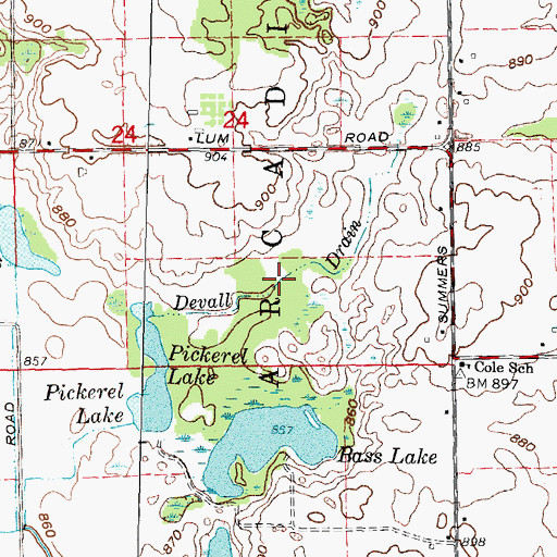 Topographic Map of Devall Drain, MI