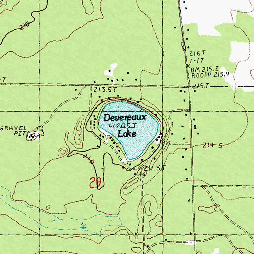 Topographic Map of Devereaux Lake, MI