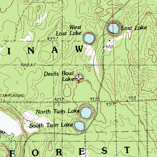 Topographic Map of Devils Bowl Lake, MI