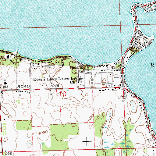 Topographic Map of Devils Lake Drive-in Church, MI