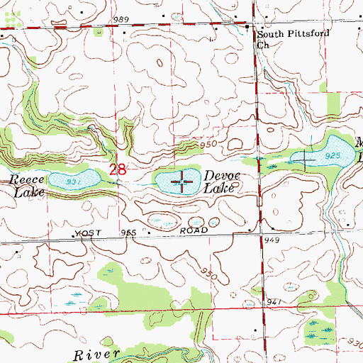 Topographic Map of Devoe Lake, MI