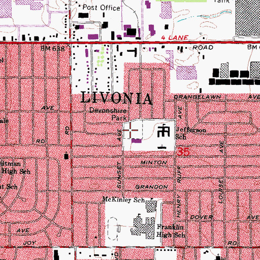 Topographic Map of Devonshire Park, MI