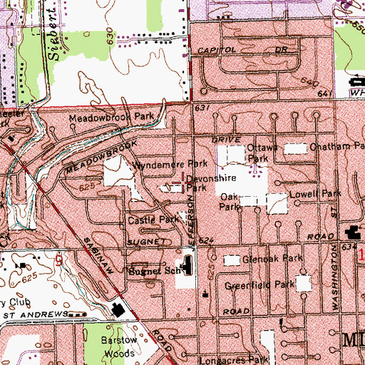 Topographic Map of Devonshire Park, MI