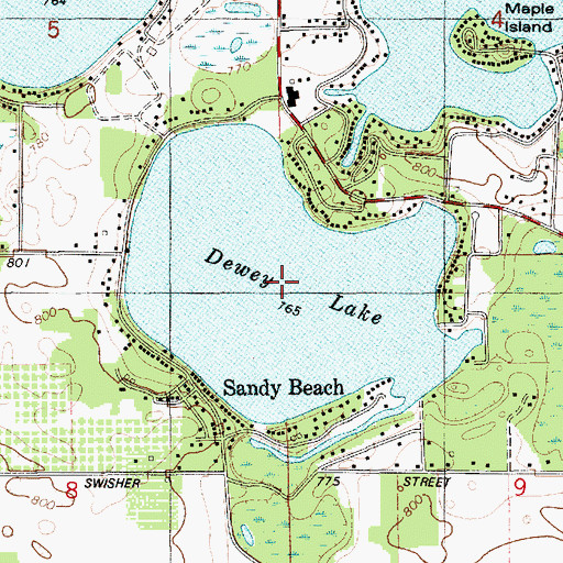 Topographic Map of Dewey Lake, MI