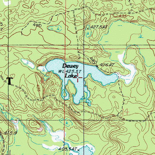 Topographic Map of Dewey Lake, MI