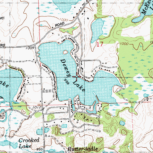 Topographic Map of Dewey Lake, MI