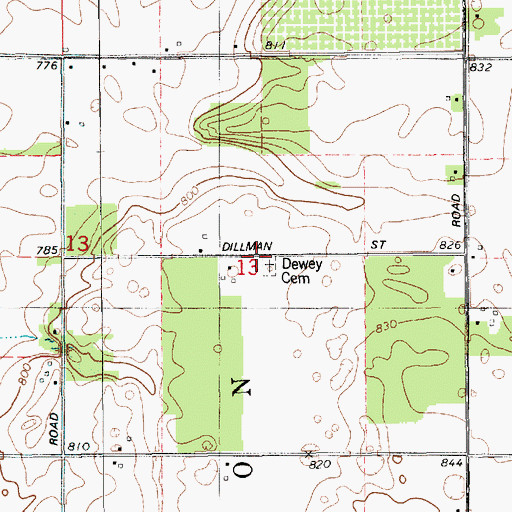 Topographic Map of Dewey School, MI