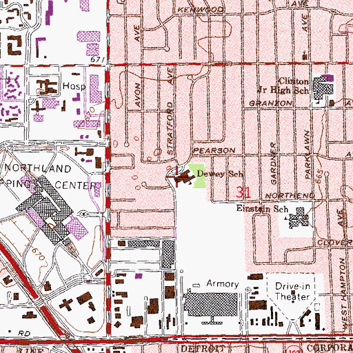 Topographic Map of Dewey School, MI