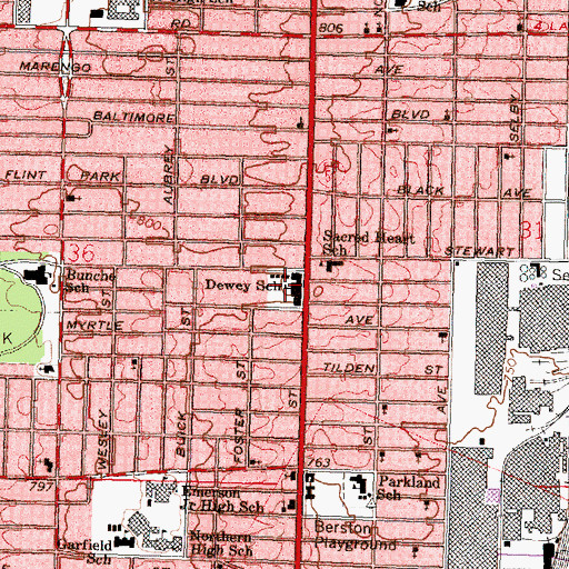 Topographic Map of Dewey School, MI