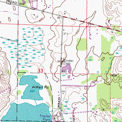 Topographic Map of Dexter Cemetery, MI