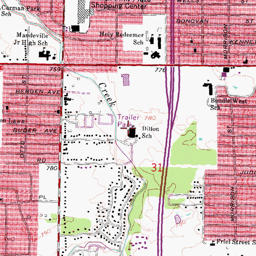 Topographic Map of Dillon School, MI