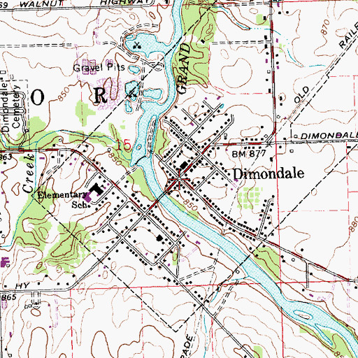 Topographic Map of Dimondale, MI