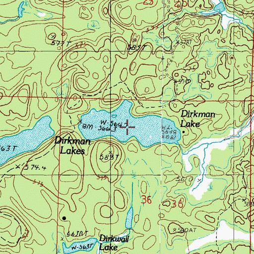 Topographic Map of Dirkman Lake, MI