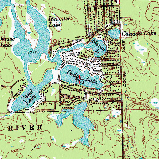 Topographic Map of Dodge Lake, MI