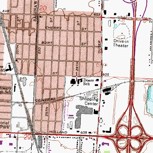 Topographic Map of Doerr School, MI