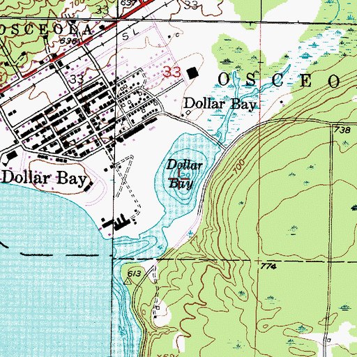 Topographic Map of Dollar Bay, MI