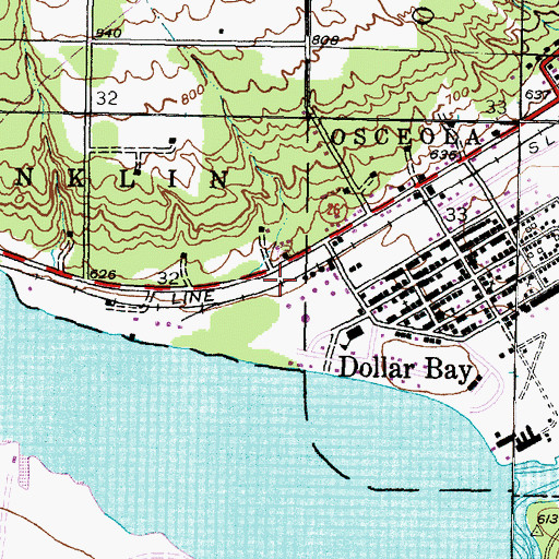 Topographic Map of Dollar Bay, MI