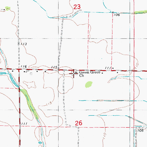 Topographic Map of Green Grove Cemetery, AR