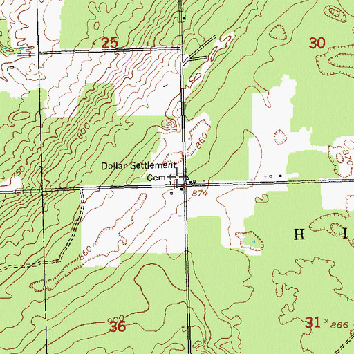 Topographic Map of Dollar Settlement Cemetery, MI