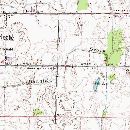 Topographic Map of Donald Drain, MI