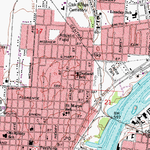 Topographic Map of Dorland School, MI