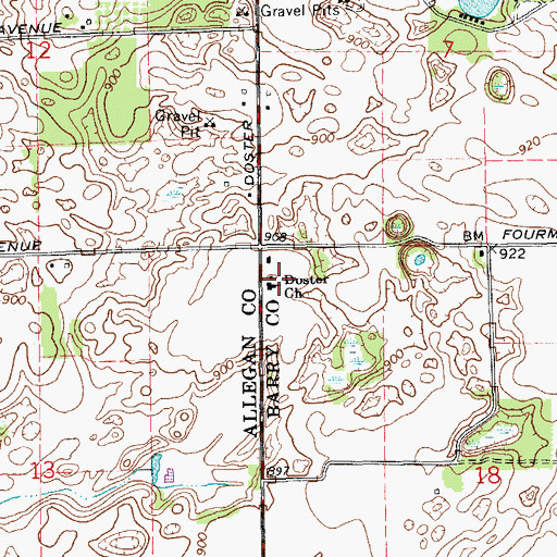 Topographic Map of Doster Church, MI