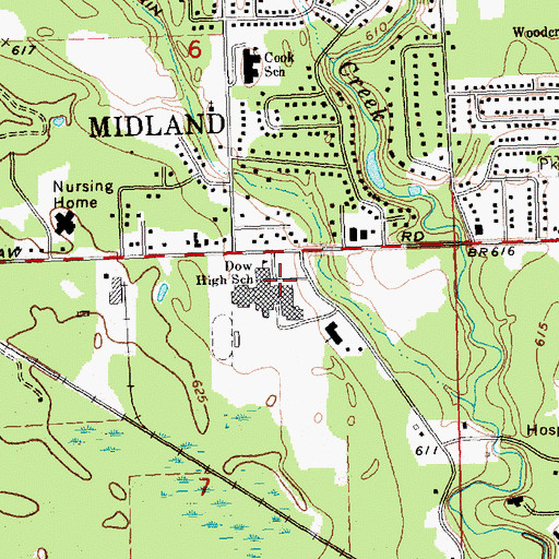 Topographic Map of Dow High School, MI