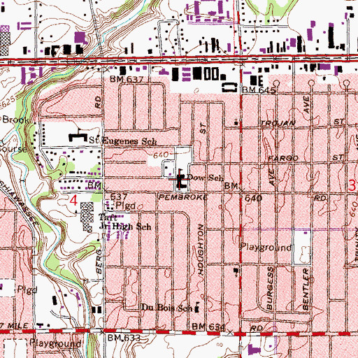 Topographic Map of Dow School, MI