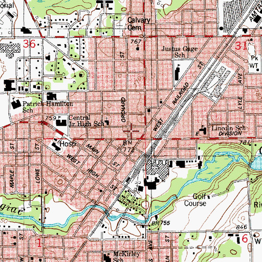Topographic Map of Dowagiac, MI