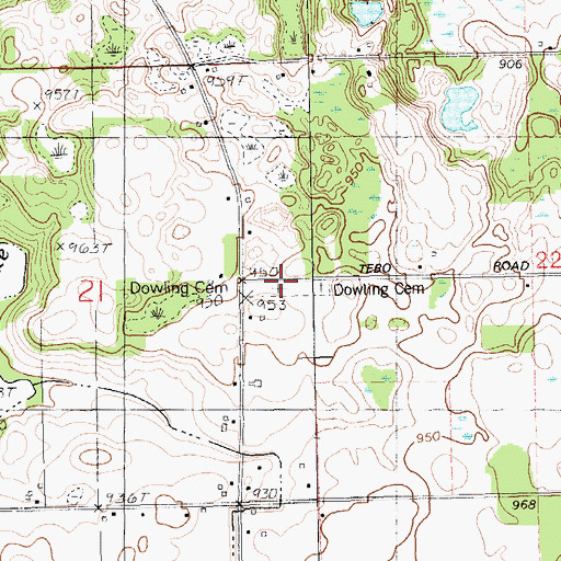 Topographic Map of Dowling Cemetery, MI