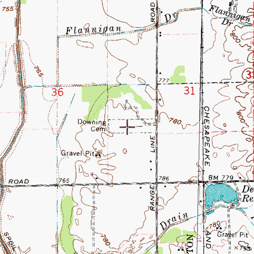 Topographic Map of Downing Cemetery, MI