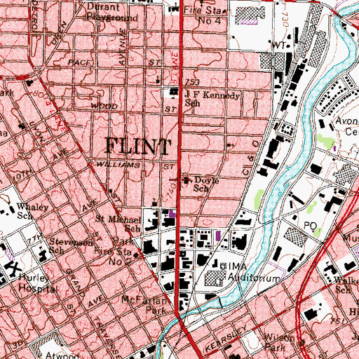 Topographic Map of Doyle School, MI