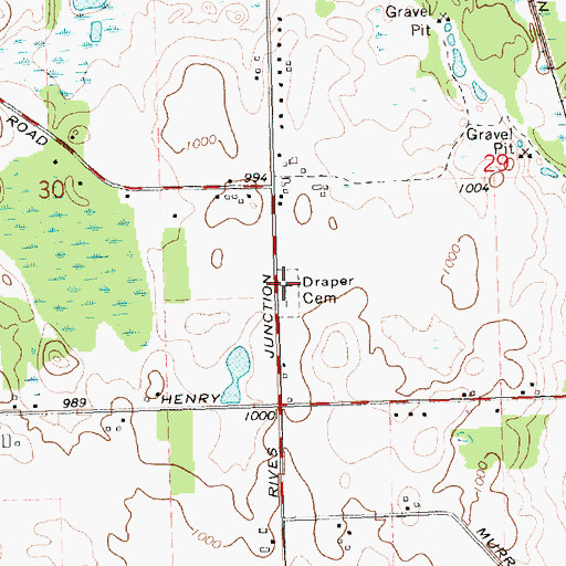 Topographic Map of Draper Cemetery, MI