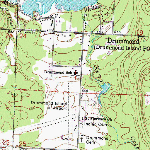 Topographic Map of Drummond School, MI