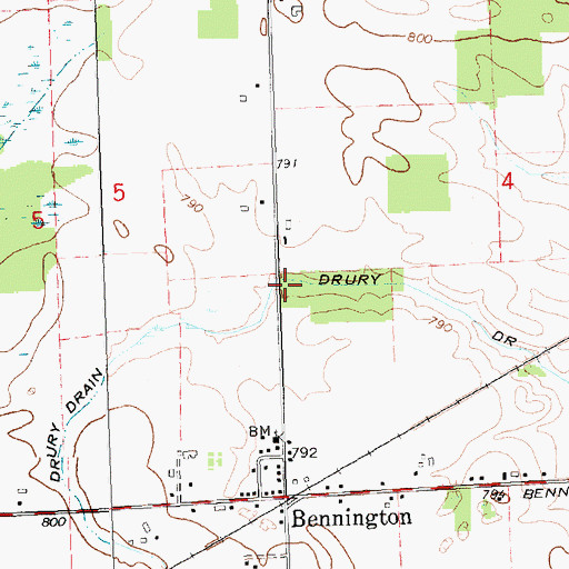 Topographic Map of Drury Drain, MI