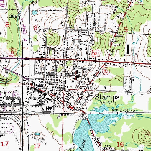 Topographic Map of Stamps Elementary School, AR