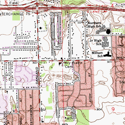 Topographic Map of Dry Prairie Cemetery, MI