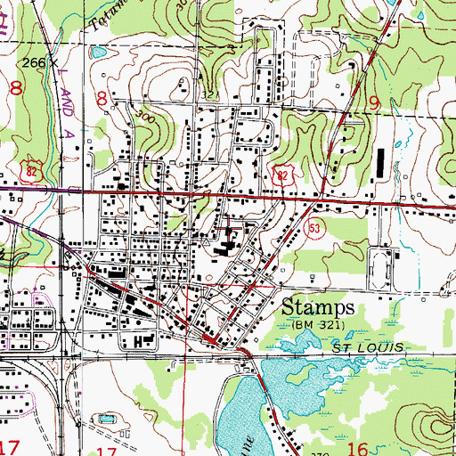 Topographic Map of Stamps High School, AR