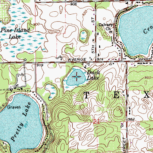 Topographic Map of Duck Lake, MI