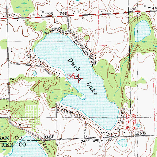 Topographic Map of Duck Lake, MI