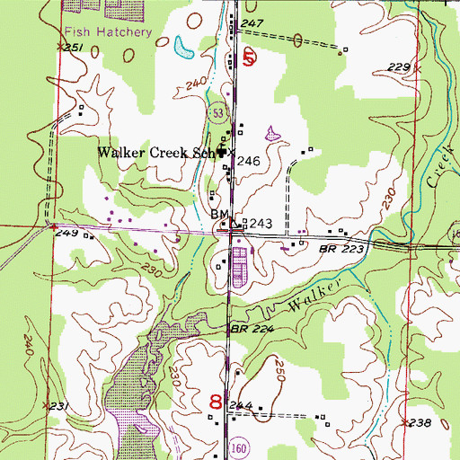Topographic Map of Walker Creek, AR