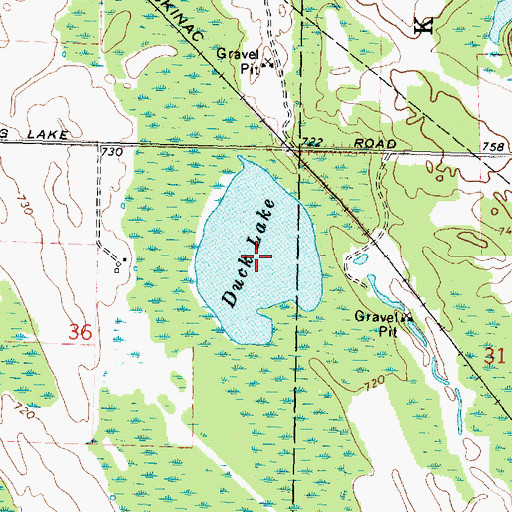 Topographic Map of Duck Lake, MI