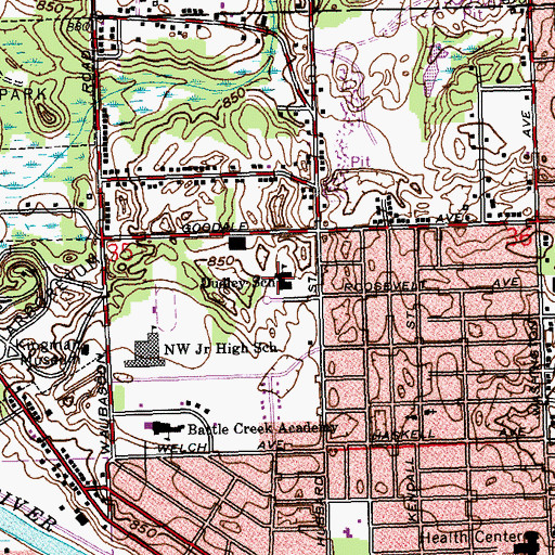 Topographic Map of Dudley School, MI